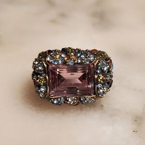 Signed Heidi Daus "Damselfly" Rhinestone Swarovski Crystal Statement Ring, Siz 7